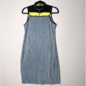 JAMIE SADOCK Dress Sz S Blue Pleated Stretch 1/4 Zip Pockets Pickleball Golf